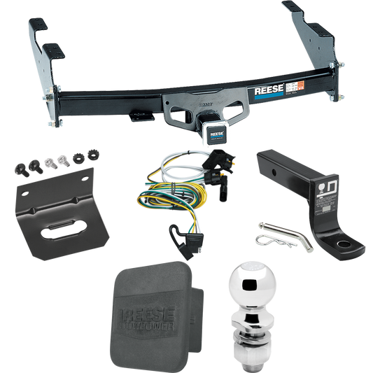 Fits 2000-2003 Ford F-150 Trailer Hitch Tow PKG w/ 4-Flat Wiring + Ball Mount w/ 4" Drop + 2" Ball + Wiring Bracket + Hitch Cover (For SuperCrew Models) By Reese Towpower