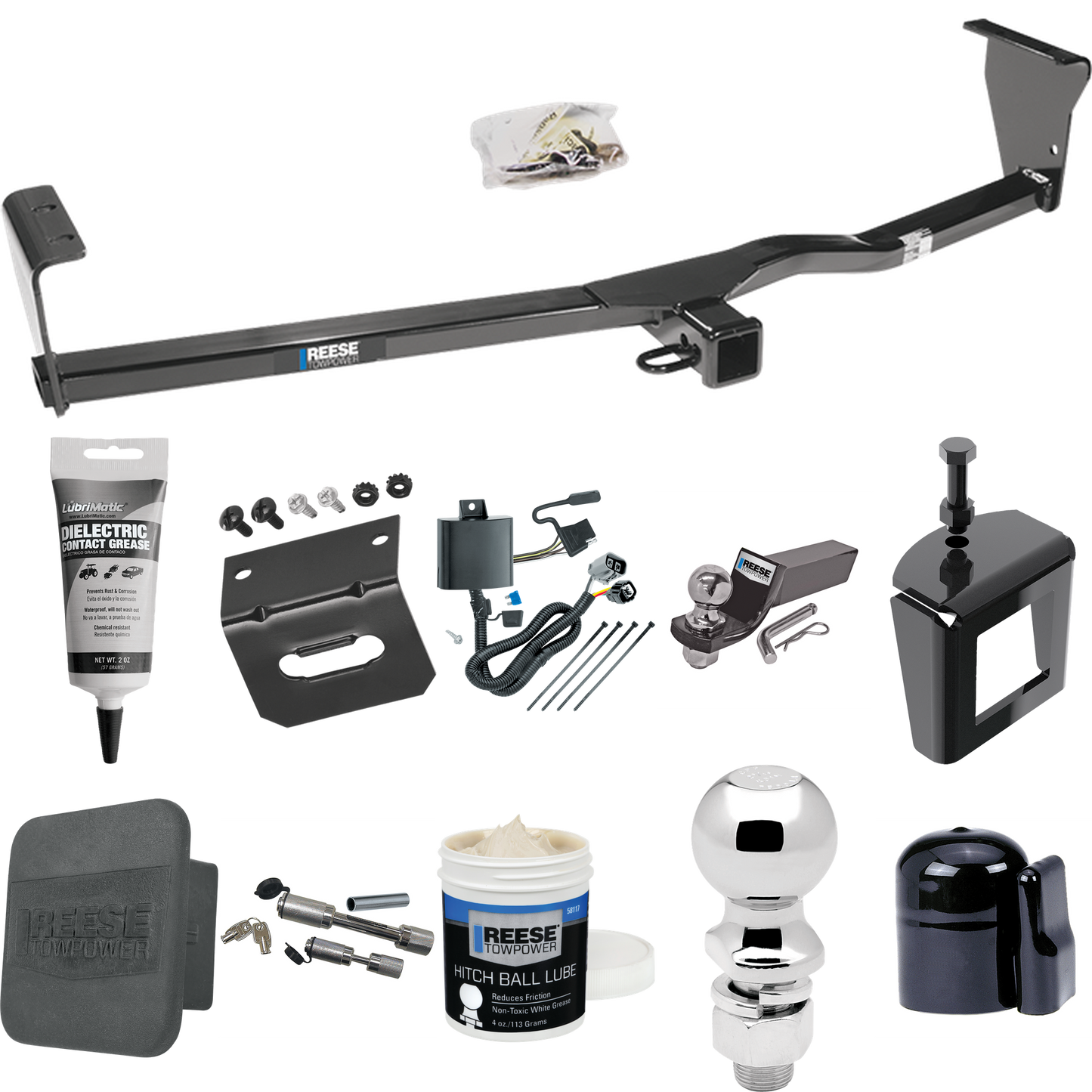 Fits 2011-2013 KIA Sorento Trailer Hitch Tow PKG w/ 4-Flat Wiring + Starter Kit Ball Mount w/ 2" Drop & 2" Ball + 2-5/16" Ball + Wiring Bracket + Dual Hitch & Coupler Locks + Hitch Cover + Wiring Tester + Ball Lube +Electric Grease + Ball Wrench + An