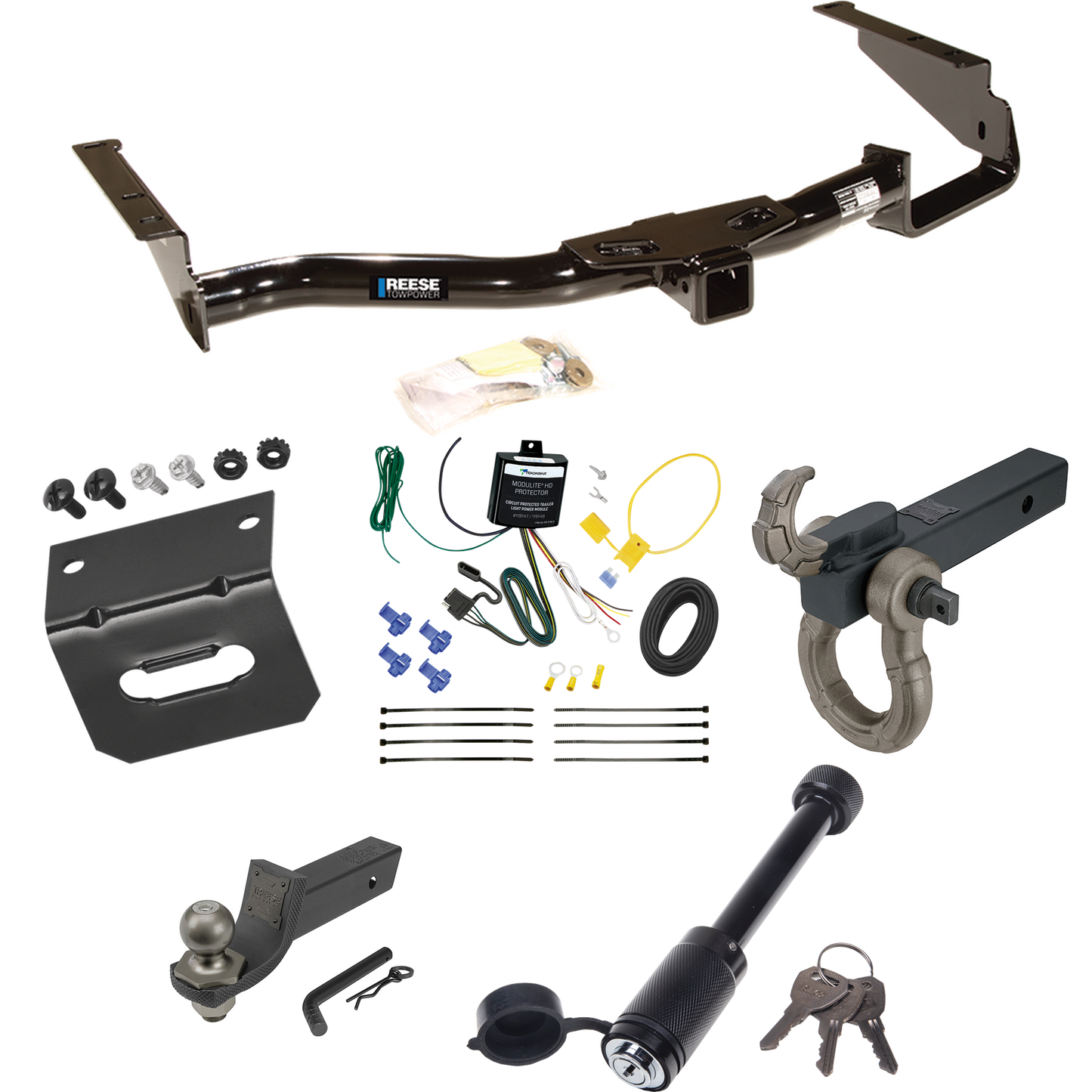 Fits 2006-2008 Lexus RX400h Trailer Hitch Tow PKG w/ 4-Flat Wiring + Interlock Tactical Starter Kit w/ 2" Drop & 2" Ball + Tactical Hook & Shackle Mount + Tactical Dogbone Lock + Wiring Bracket By Reese Towpower