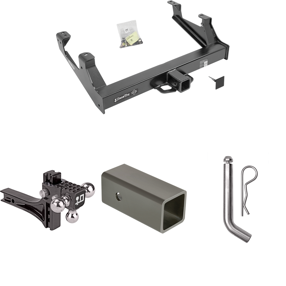 Se adapta al paquete de enganche de remolque Chevrolet Silverado 3500 HD 2015-2019 con adaptador de 2-1/2" a 2" Longitud de 6" + soporte de bola triple ajustable con elevación de caída de 1-7/8" y 2" y 2-5/16 " Bolas de remolque + Pin/Clip de Draw-Tite