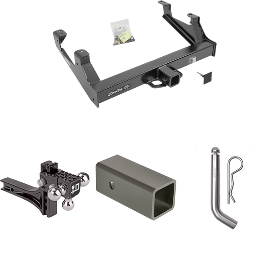 Fits 2015-2019 Chevrolet Silverado 3500 HD Trailer Hitch Tow PKG w/ 2-1/2" to 2" Adapter 6" Length + Adjustable Drop Rise Triple Ball Ball Mount 1-7/8" & 2" & 2-5/16" Trailer Balls + Pin/Clip By Draw-Tite