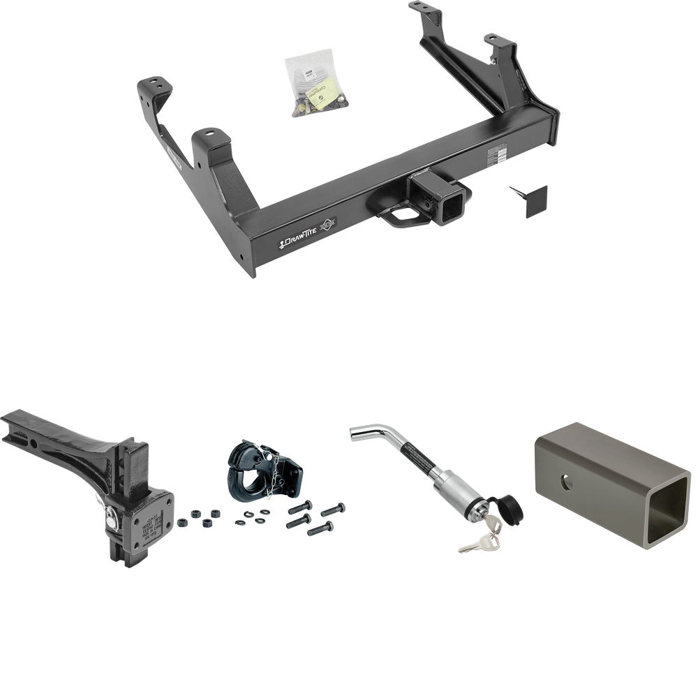 Fits 2015-2019 Chevrolet Silverado 2500 HD Trailer Hitch Tow PKG w/ 2-1/2" to 2" Adapter 6" Length + Adjustable Pintle Hook Mounting Plate + 20K Pintle Hook + Hitch Lock By Draw-Tite