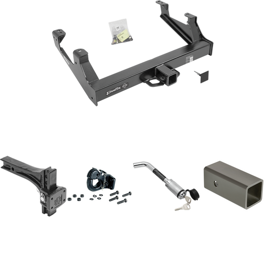 Fits 2015-2019 Chevrolet Silverado 2500 HD Trailer Hitch Tow PKG w/ 2-1/2" to 2" Adapter 6" Length + Adjustable Pintle Hook Mounting Plate + 20K Pintle Hook + Hitch Lock By Draw-Tite