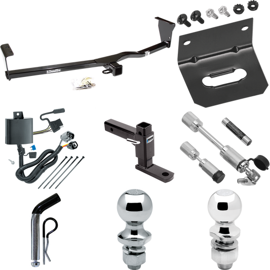 Fits 2011-2013 KIA Sorento Trailer Hitch Tow PKG w/ 4-Flat Wiring Harness + Adjustable Drop Rise Ball Mount + Pin/Clip + 2" Ball + 1-7/8" Ball + Dual Hitch & Coupler Locks (For SX, w/V6 Engine Models) By Draw-Tite