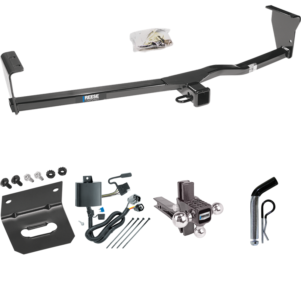 Fits 2011-2013 KIA Sorento Trailer Hitch Tow PKG w/ 4-Flat Wiring Harness + Adjustable Drop Rise Triple Ball Ball Mount 1-7/8" & 2" & 2-5/16" Trailer Balls + Pin/Clip + Wiring Bracket (For SX, w/V6 Engine Models) By Reese Towpower