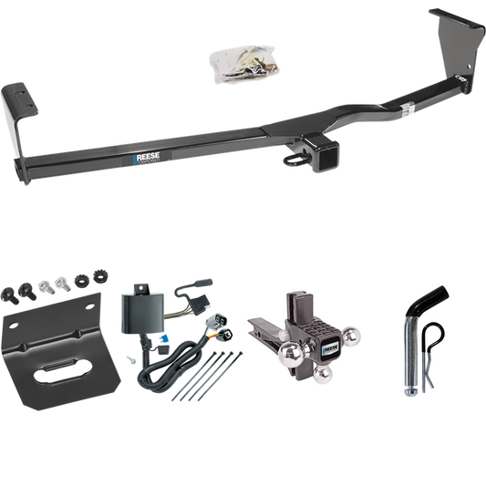 Fits 2011-2013 KIA Sorento Trailer Hitch Tow PKG w/ 4-Flat Wiring Harness + Adjustable Drop Rise Triple Ball Ball Mount 1-7/8" & 2" & 2-5/16" Trailer Balls + Pin/Clip + Wiring Bracket (For SX, w/V6 Engine Models) By Reese Towpower