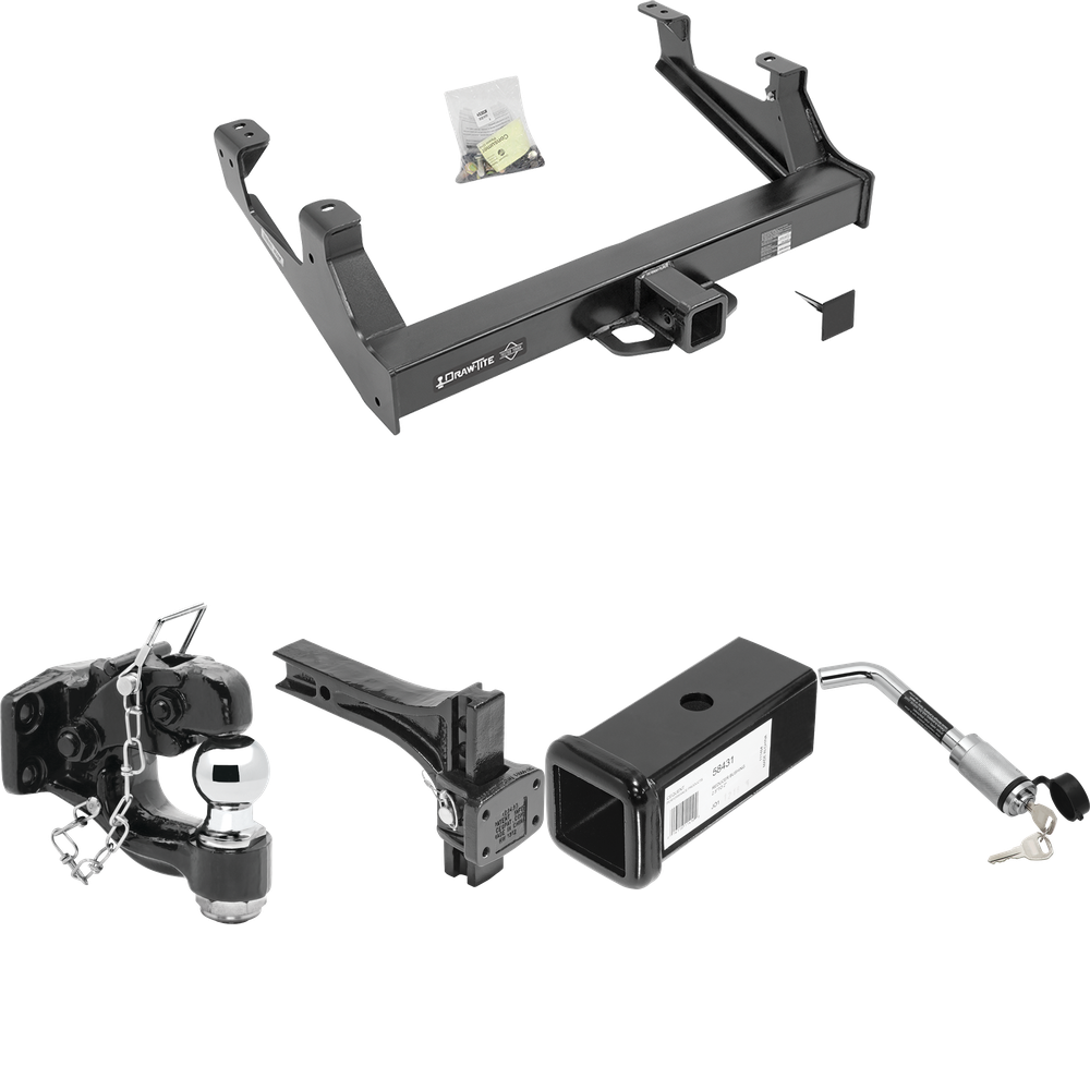 Fits 2015-2019 Chevrolet Silverado 2500 HD Trailer Hitch Tow PKG w/ 2-1/2" to 2" Adapter 7" Length + Adjustable Pintle Hook Mounting Plate + Pintle Hook & 2" Ball Combination + Hitch Lock By Draw-Tite