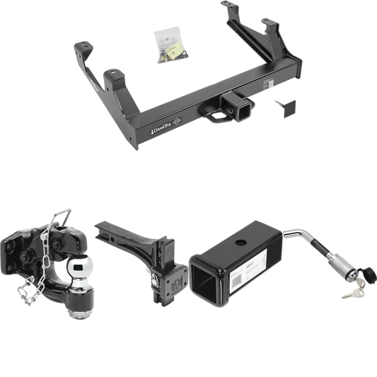 Fits 2015-2019 Chevrolet Silverado 2500 HD Trailer Hitch Tow PKG w/ 2-1/2" to 2" Adapter 7" Length + Adjustable Pintle Hook Mounting Plate + Pintle Hook & 2" Ball Combination + Hitch Lock By Draw-Tite