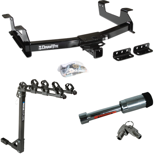 Fits 2011-2014 Chevrolet Silverado 3500 HD Trailer Hitch Tow PKG w/ 4 Bike Carrier Rack + Hitch Lock By Draw-Tite