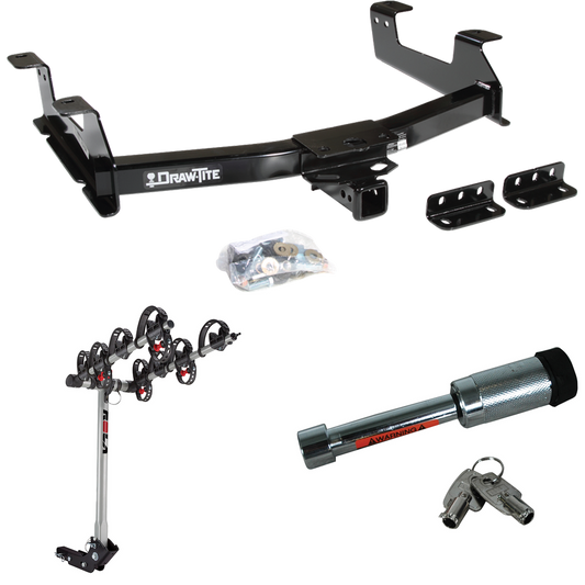 Fits 2011-2014 GMC Sierra 3500 HD Trailer Hitch Tow PKG w/ 4 Bike Carrier Rack + Hitch Lock By Draw-Tite