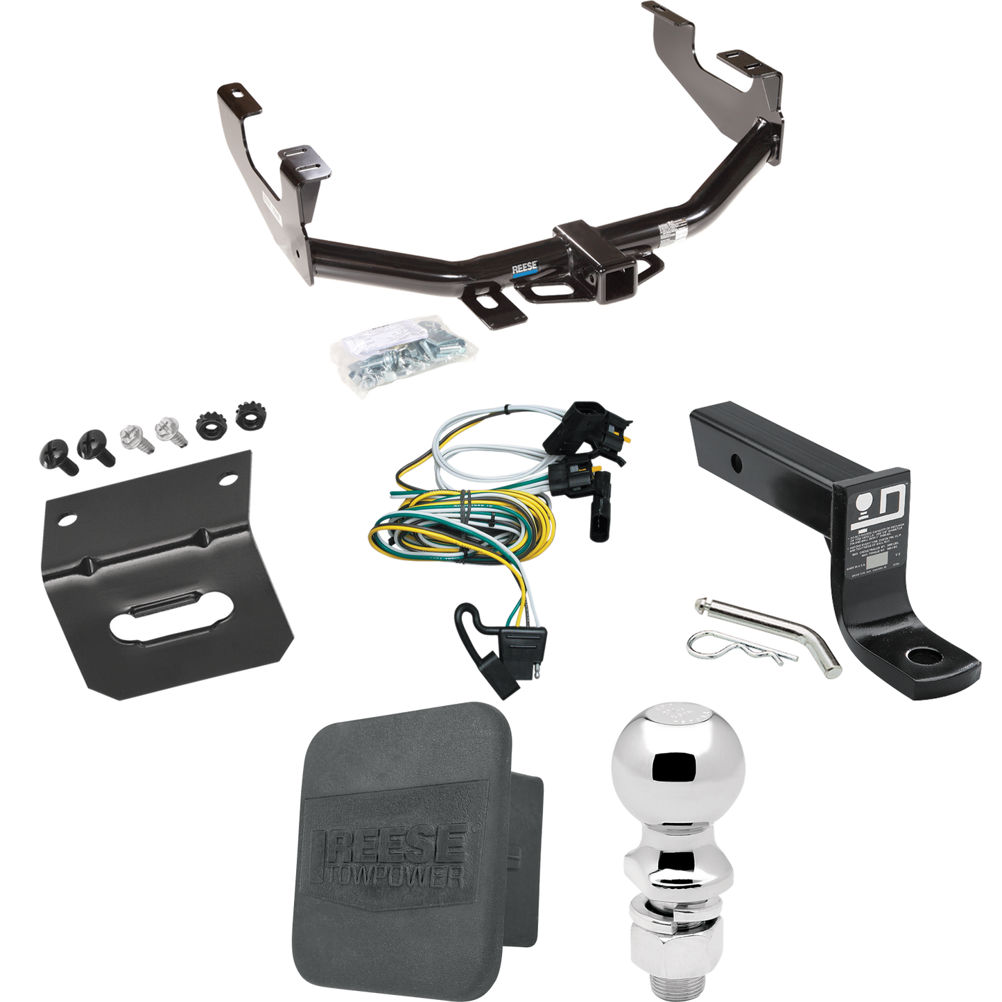 Se adapta al paquete de remolque con enganche para remolque Ford F-150 1997-2003 con 4 cables planos + soporte de bola con caída de 4" + bola de 2-5/16" + soporte de cableado + cubierta de enganche (para modelos Flareside) de Reese Towpower