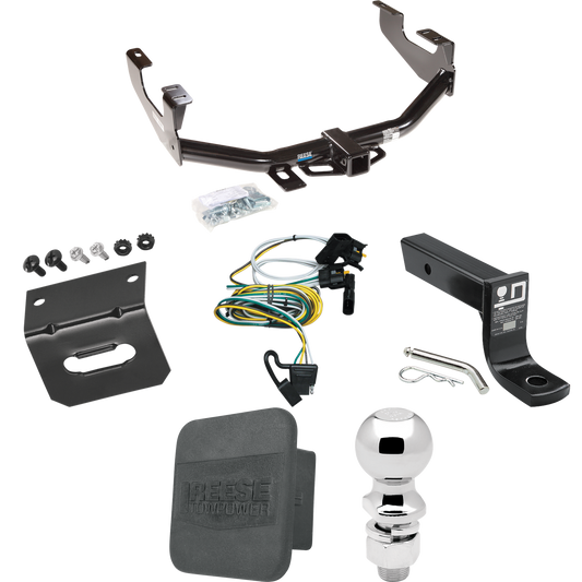 Fits 1997-2003 Ford F-150 Trailer Hitch Tow PKG w/ 4-Flat Wiring + Ball Mount w/ 4" Drop + 2-5/16" Ball + Wiring Bracket + Hitch Cover (For Flareside Models) By Reese Towpower