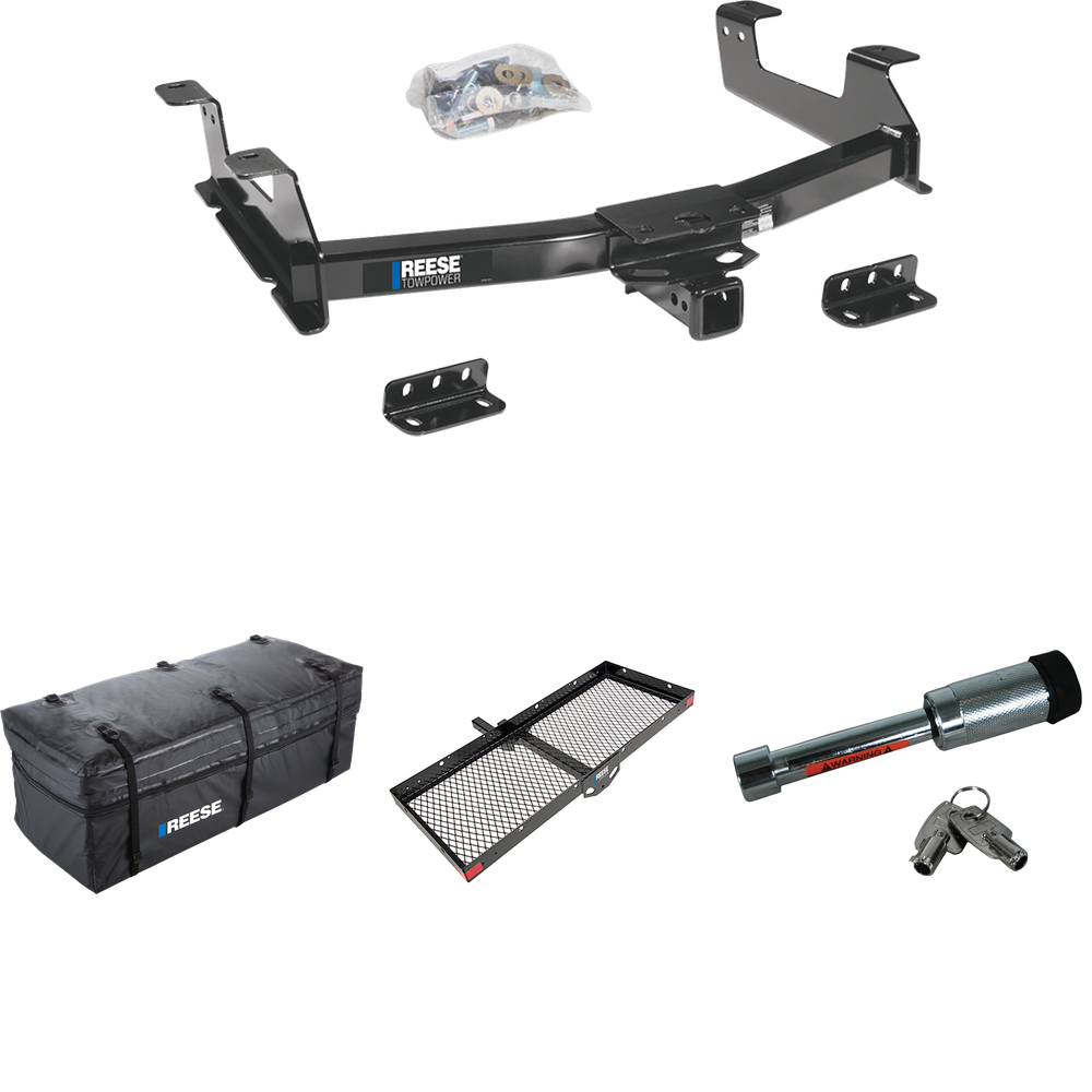 Fits 2011-2014 Chevrolet Silverado 3500 HD Trailer Hitch Tow PKG w/ 48" x 20" Cargo Carrier + Cargo Bag + Hitch Lock By Reese Towpower