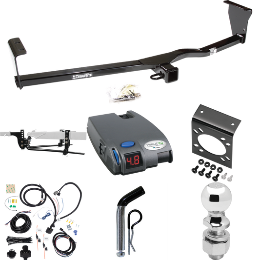 Fits 2011-2013 KIA Sorento Trailer Hitch Tow PKG w/ 6K Round Bar Weight Distribution Hitch w/ 2-5/16" Ball + 2" Ball + Pin/Clip + Tekonsha Primus IQ Brake Control + 7-Way RV Wiring (For EX, w/V6 Engine, w/Factory Tow Package Models) By Draw-Tite