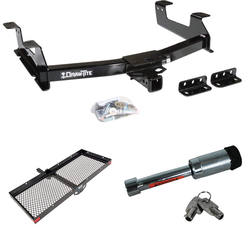 Fits 2011-2014 Chevrolet Silverado 2500 HD Trailer Hitch Tow PKG w/ 48" x 20" Cargo Carrier + Hitch Lock By Draw-Tite