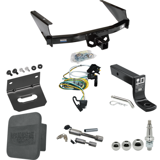 Fits 1997-2003 Ford F-150 Trailer Hitch Tow PKG w/ 4-Flat Wiring + Ball Mount w/ 4" Drop + Interchangeable Ball 1-7/8" & 2" & 2-5/16" + Wiring Bracket + Dual Hitch & Coupler Locks + Hitch Cover (For Flareside Models) By Reese Towpower