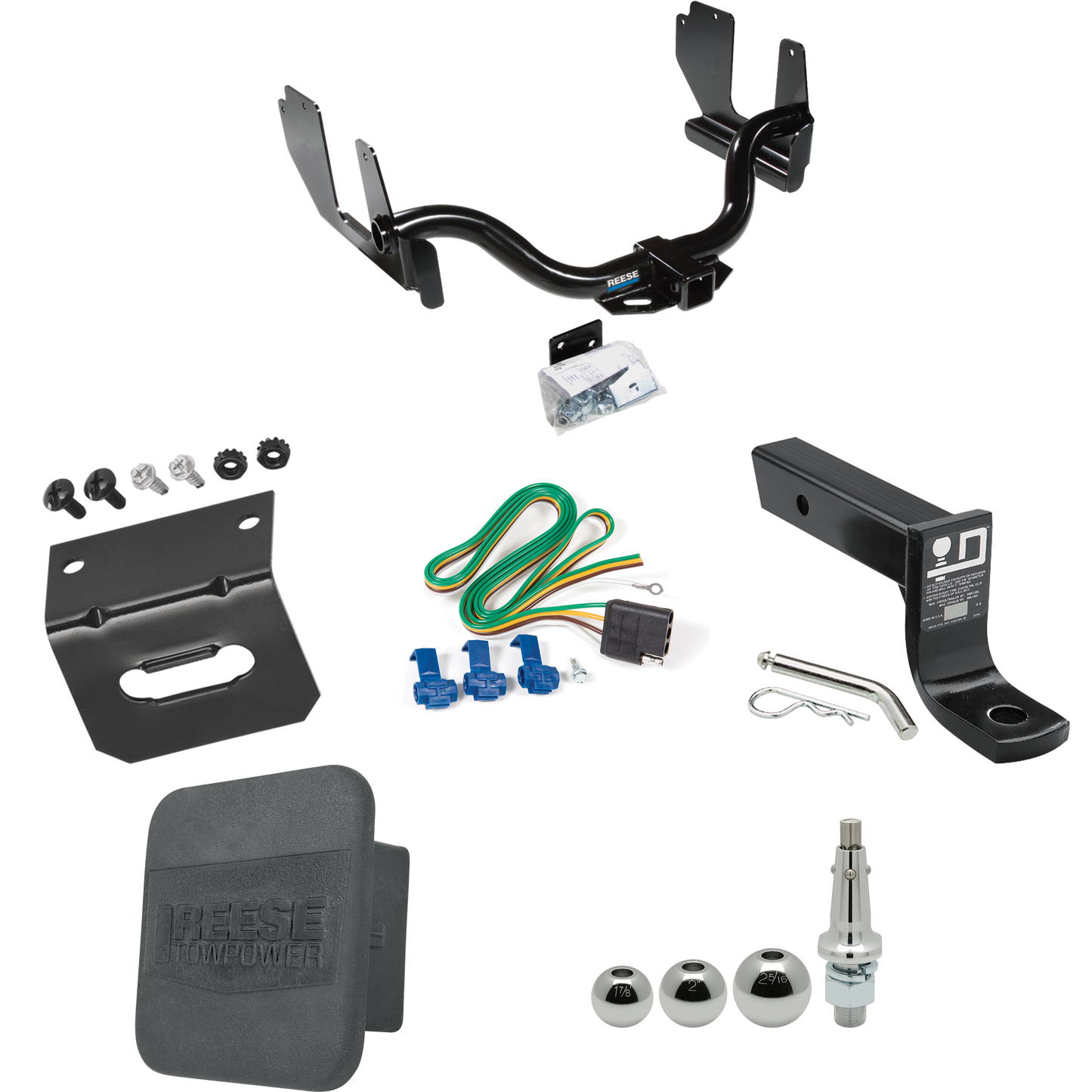 Fits 2004-2005 Ford F-150 Trailer Hitch Tow PKG w/ 4-Flat Wiring + Ball Mount w/ 4" Drop + Interchangeable Ball 1-7/8" & 2" & 2-5/16" + Wiring Bracket + Hitch Cover By Reese Towpower