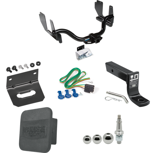 Fits 2004-2005 Ford F-150 Trailer Hitch Tow PKG w/ 4-Flat Wiring + Ball Mount w/ 4" Drop + Interchangeable Ball 1-7/8" & 2" & 2-5/16" + Wiring Bracket + Hitch Cover By Reese Towpower