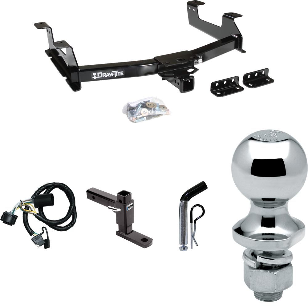 Fits 2011-2014 Chevrolet Silverado 2500 HD Trailer Hitch Tow PKG w/ 4-Flat Wiring + Adjustable Drop Rise Ball Mount + Pin/Clip + 1-7/8" Ball By Draw-Tite