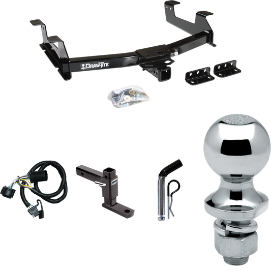 Fits 2011-2014 Chevrolet Silverado 2500 HD Trailer Hitch Tow PKG w/ 4-Flat Wiring + Adjustable Drop Rise Ball Mount + Pin/Clip + 1-7/8" Ball By Draw-Tite