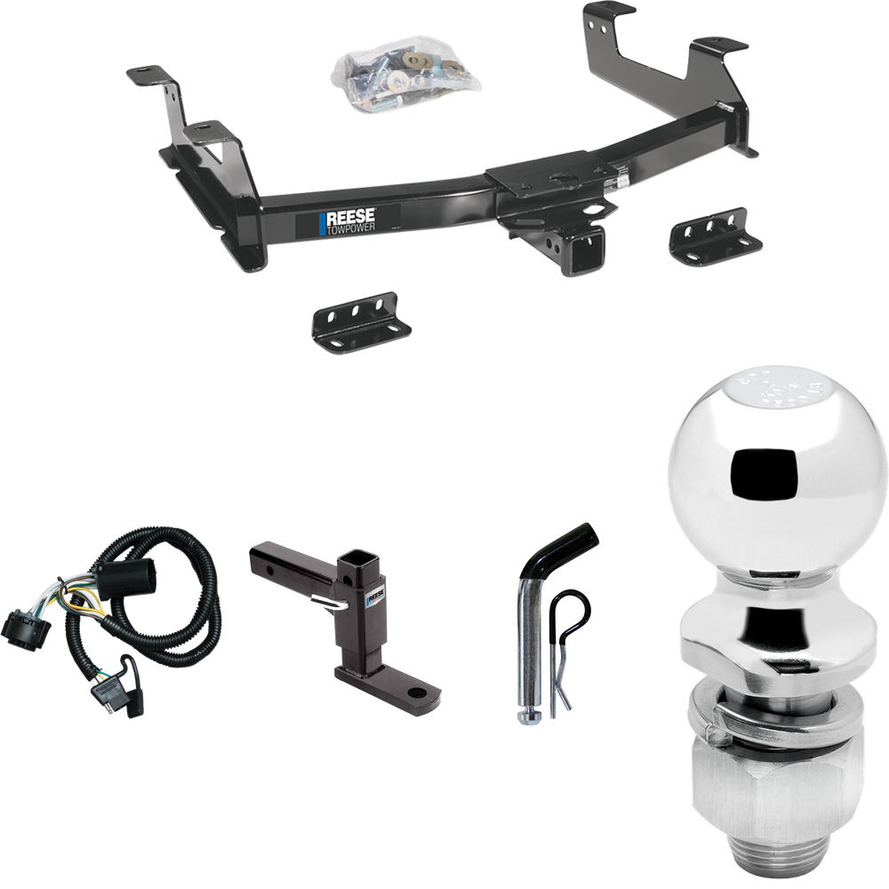 Fits 2011-2014 GMC Sierra 3500 HD Trailer Hitch Tow PKG w/ 4-Flat Wiring + Adjustable Drop Rise Ball Mount + Pin/Clip + 2" Ball By Reese Towpower