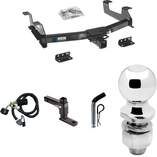 Fits 2011-2014 GMC Sierra 3500 HD Trailer Hitch Tow PKG w/ 4-Flat Wiring + Adjustable Drop Rise Ball Mount + Pin/Clip + 2" Ball By Reese Towpower