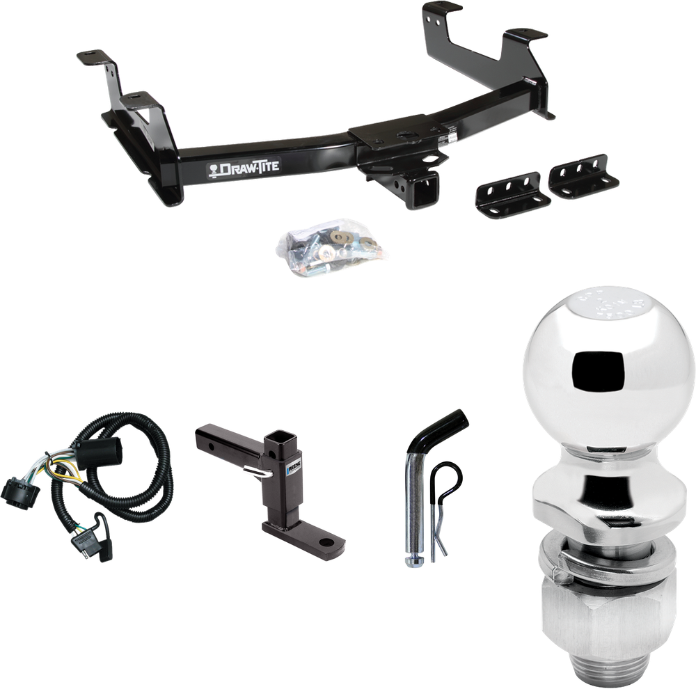 Fits 2011-2014 Chevrolet Silverado 3500 HD Trailer Hitch Tow PKG w/ 4-Flat Wiring + Adjustable Drop Rise Ball Mount + Pin/Clip + 2" Ball By Draw-Tite