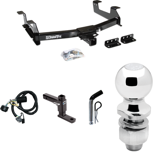 Fits 2011-2014 Chevrolet Silverado 3500 HD Trailer Hitch Tow PKG w/ 4-Flat Wiring + Adjustable Drop Rise Ball Mount + Pin/Clip + 2" Ball By Draw-Tite