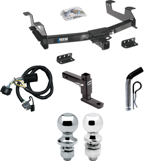 Fits 2011-2014 GMC Sierra 3500 HD Trailer Hitch Tow PKG w/ 4-Flat Wiring + Adjustable Drop Rise Ball Mount + Pin/Clip + 2" Ball + 1-7/8" Ball By Reese Towpower