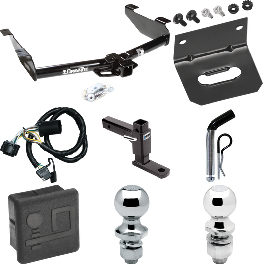 Fits 2007-2010 GMC Sierra 2500 HD Trailer Hitch Tow PKG w/ 4-Flat Wiring + Adjustable Drop Rise Ball Mount + Pin/Clip + 2" Ball + 1-7/8" Ball + Wiring Bracket + Hitch Cover By Draw-Tite