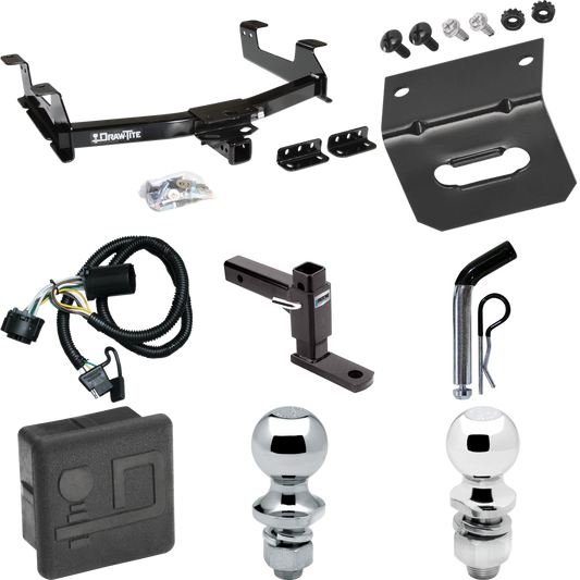 Fits 2011-2014 GMC Sierra 2500 HD Trailer Hitch Tow PKG w/ 4-Flat Wiring + Adjustable Drop Rise Ball Mount + Pin/Clip + 2" Ball + 1-7/8" Ball + Wiring Bracket + Hitch Cover By Draw-Tite