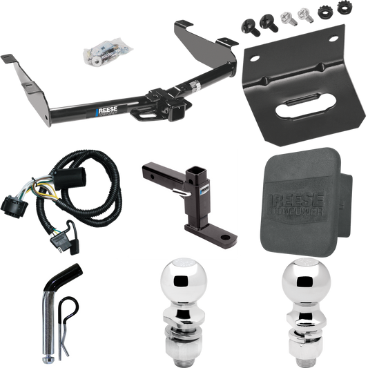 Fits 2007-2010 Chevrolet Silverado 3500 HD Trailer Hitch Tow PKG w/ 4-Flat Wiring + Adjustable Drop Rise Ball Mount + Pin/Clip + 2" Ball + 2-5/16" Ball + Wiring Bracket + Hitch Cover By Reese Towpower