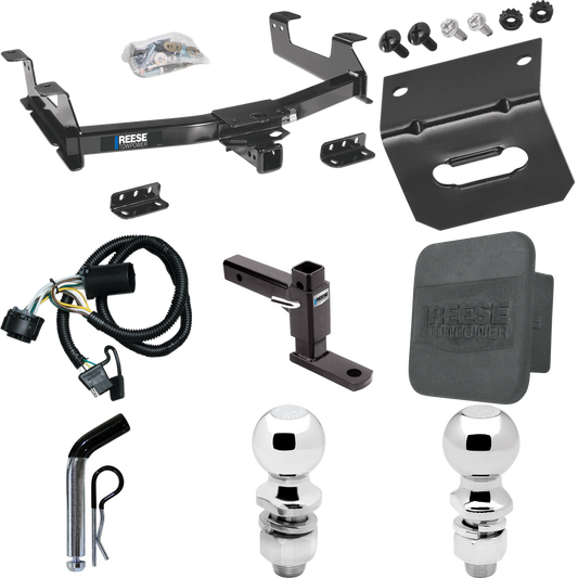 Fits 2011-2014 GMC Sierra 2500 HD Trailer Hitch Tow PKG w/ 4-Flat Wiring + Adjustable Drop Rise Ball Mount + Pin/Clip + 2" Ball + 2-5/16" Ball + Wiring Bracket + Hitch Cover By Reese Towpower