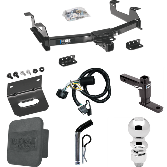 Fits 2011-2014 GMC Sierra 3500 HD Trailer Hitch Tow PKG w/ 4-Flat Wiring + Adjustable Drop Rise Ball Mount + Pin/Clip + 2-5/16" Ball + Wiring Bracket + Hitch Cover By Reese Towpower