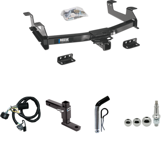 Fits 2011-2014 GMC Sierra 2500 HD Trailer Hitch Tow PKG w/ 4-Flat Wiring + Adjustable Drop Rise Ball Mount + Pin/Clip + Inerchangeable 1-7/8" & 2" & 2-5/16" Balls By Reese Towpower