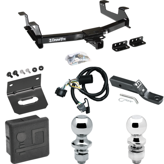 Fits 2011-2014 GMC Sierra 2500 HD Trailer Hitch Tow PKG w/ 4-Flat Wiring + Ball Mount w/ 2" Drop & 2" Ball + 1-7/8" Ball + Wiring Bracket + Hitch Cover By Draw-Tite