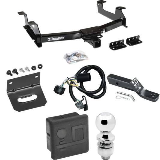 Fits 2011-2014 Chevrolet Silverado 2500 HD Trailer Hitch Tow PKG w/ 4-Flat Wiring + Ball Mount w/ 2" Drop & 2" Ball + Wiring Bracket + Hitch Cover By Draw-Tite