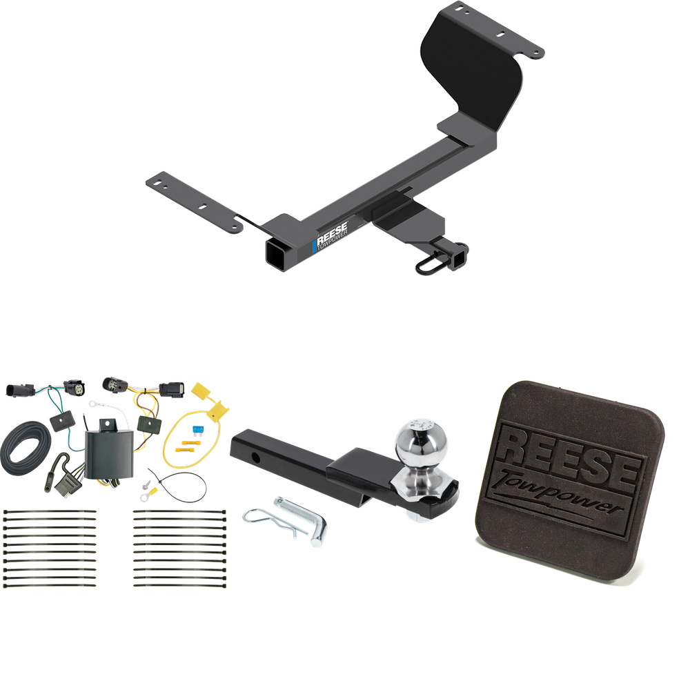 Fits 2018-2021 Chevrolet Equinox Trailer Hitch Tow PKG w/ 4-Flat Wiring Harness + Interlock Starter Kit w/ 2" Ball 1-1/4" Drop 3/4" Rise + Hitch Cover (For Premier, Except Models w/1.6L Diesel Engine Models) By Reese Towpower