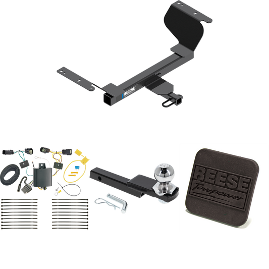 Fits 2018-2021 Chevrolet Equinox Trailer Hitch Tow PKG w/ 4-Flat Wiring Harness + Interlock Starter Kit w/ 2" Ball 1-1/4" Drop 3/4" Rise + Hitch Cover (For Premier, Except Models w/1.6L Diesel Engine Models) By Reese Towpower