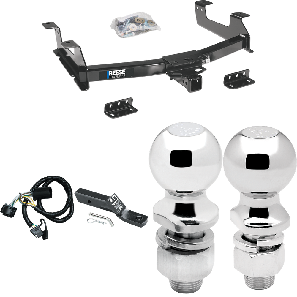 Fits 2011-2014 GMC Sierra 2500 HD Trailer Hitch Tow PKG w/ 4-Flat Wiring + Ball Mount w/ 2" Drop + 2" Ball + 2-5/16" Ball By Reese Towpower