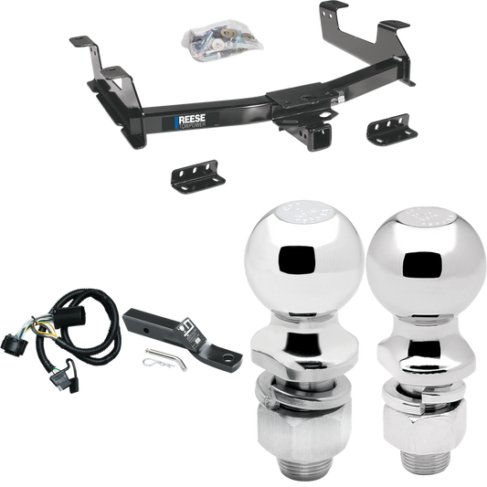 Fits 2011-2014 GMC Sierra 2500 HD Trailer Hitch Tow PKG w/ 4-Flat Wiring + Ball Mount w/ 2" Drop + 2" Ball + 2-5/16" Ball By Reese Towpower