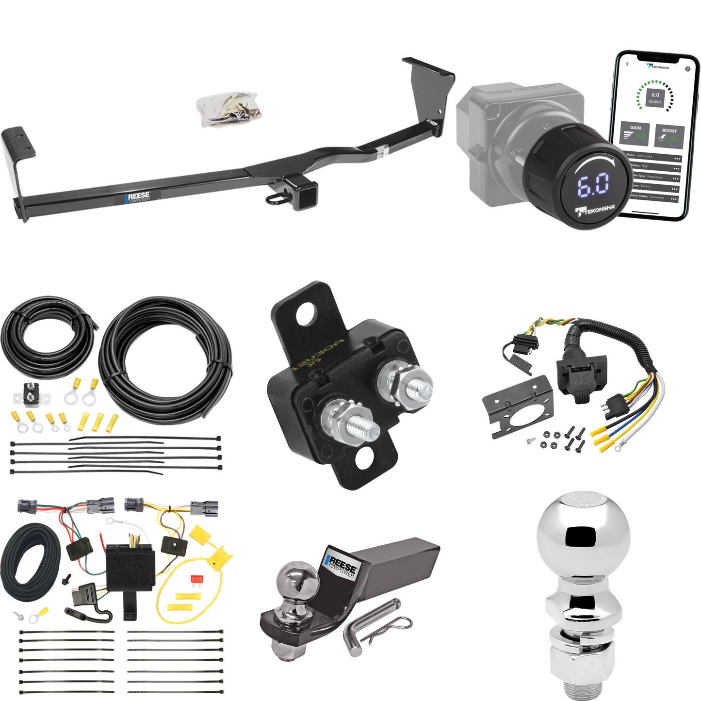 Fits 2011-2013 KIA Sorento Trailer Hitch Tow PKG w/ Tekonsha Prodigy iD Bluetooth Wireless Brake Control + 7-Way RV Wiring + 2" & 2-5/16" Ball & Drop Mount (Excludes: SX, w/V6 Engine & EX, w/V6 Engine, w/Factory Tow Package Models) By Reese Towpower