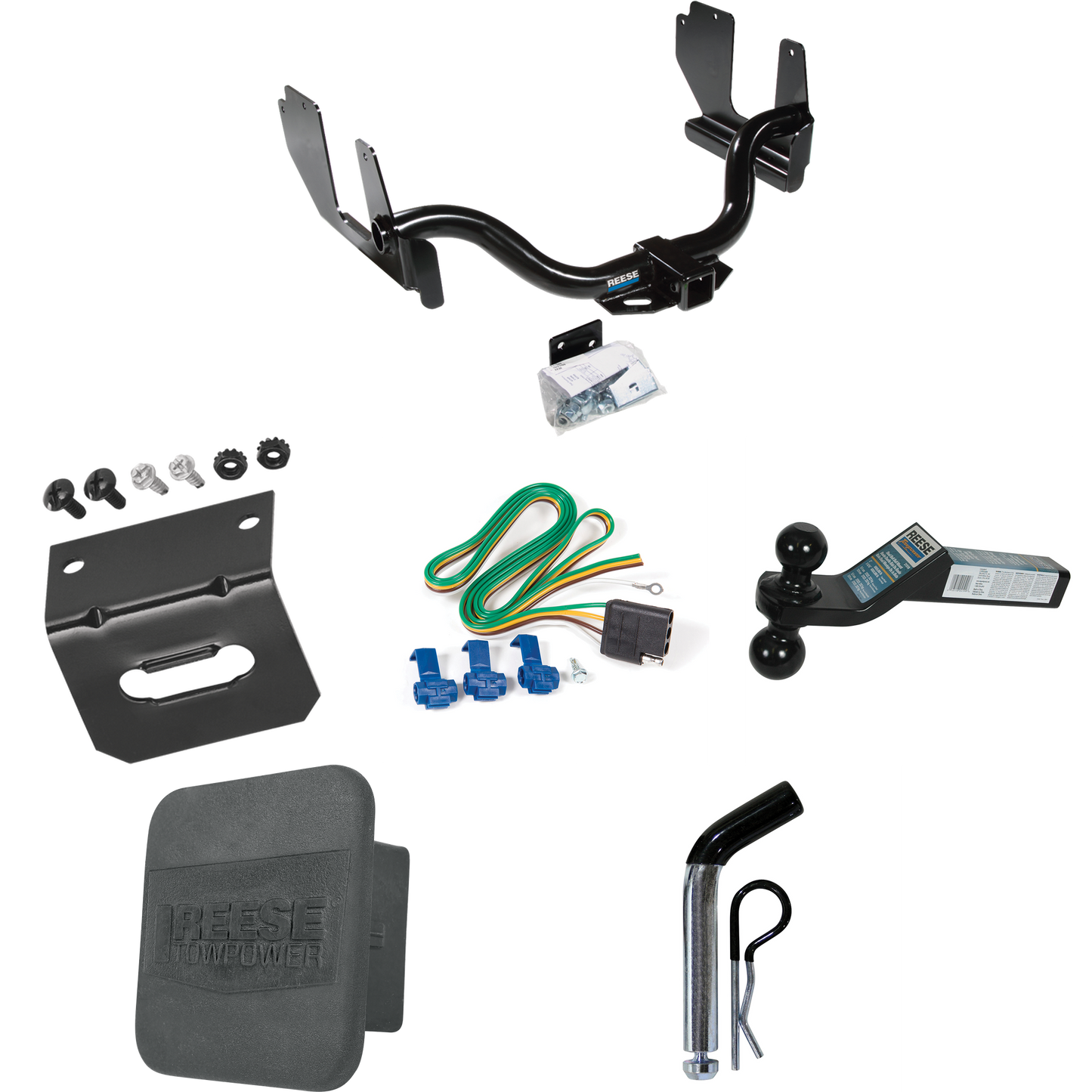 Fits 2004-2005 Ford F-150 Trailer Hitch Tow PKG w/ 4-Flat Wiring + Dual Ball Ball Mount 2" & 2-5/16" Trailer Balls + Pin/Clip + Wiring Bracket + Hitch Cover By Reese Towpower