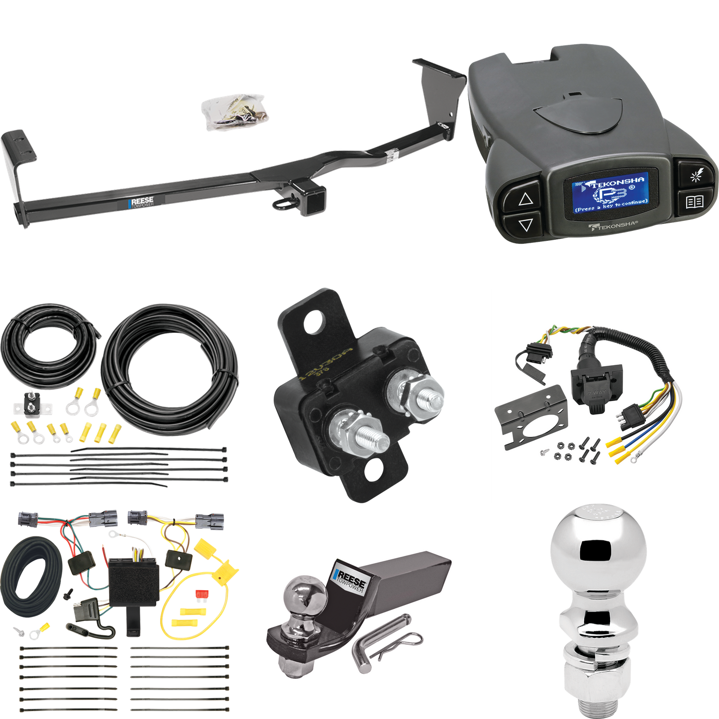 Fits 2011-2013 KIA Sorento Trailer Hitch Tow PKG w/ Tekonsha Prodigy P3 Brake Control + 7-Way RV Wiring + 2" & 2-5/16" Ball & Drop Mount (Excludes: SX, w/V6 Engine & EX, w/V6 Engine, w/Factory Tow Package Models) By Reese Towpower