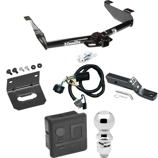 Fits 2007-2010 GMC Sierra 3500 HD Trailer Hitch Tow PKG w/ 4-Flat Wiring + Ball Mount w/ 2" Drop + 2-5/16" Ball + Wiring Bracket + Hitch Cover By Draw-Tite