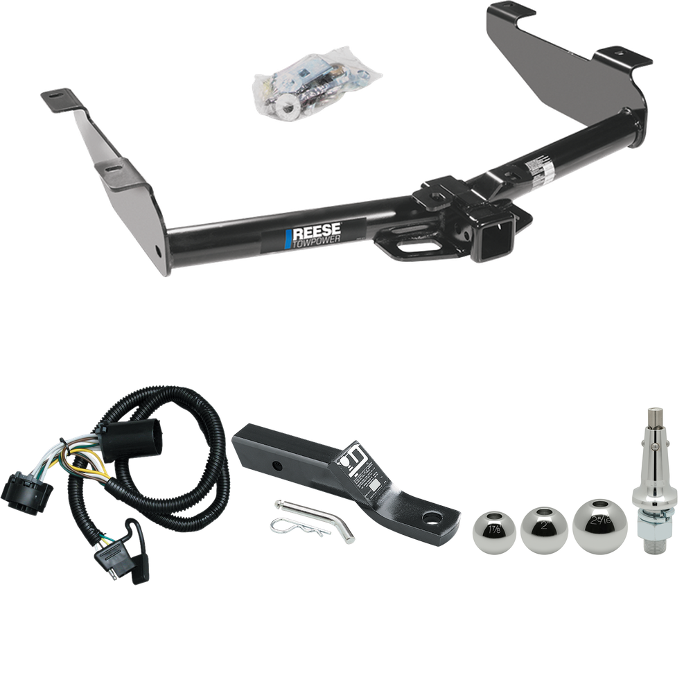 Fits 2007-2010 GMC Sierra 3500 HD Trailer Hitch Tow PKG w/ 4-Flat Wiring + Ball Mount w/ 2" Drop + Interchangeable Ball 1-7/8" & 2" & 2-5/16" By Reese Towpower