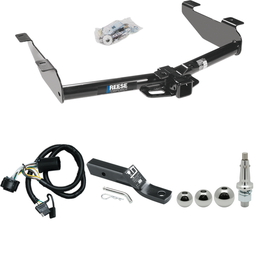 Fits 2007-2010 GMC Sierra 3500 HD Trailer Hitch Tow PKG w/ 4-Flat Wiring + Ball Mount w/ 2" Drop + Interchangeable Ball 1-7/8" & 2" & 2-5/16" By Reese Towpower