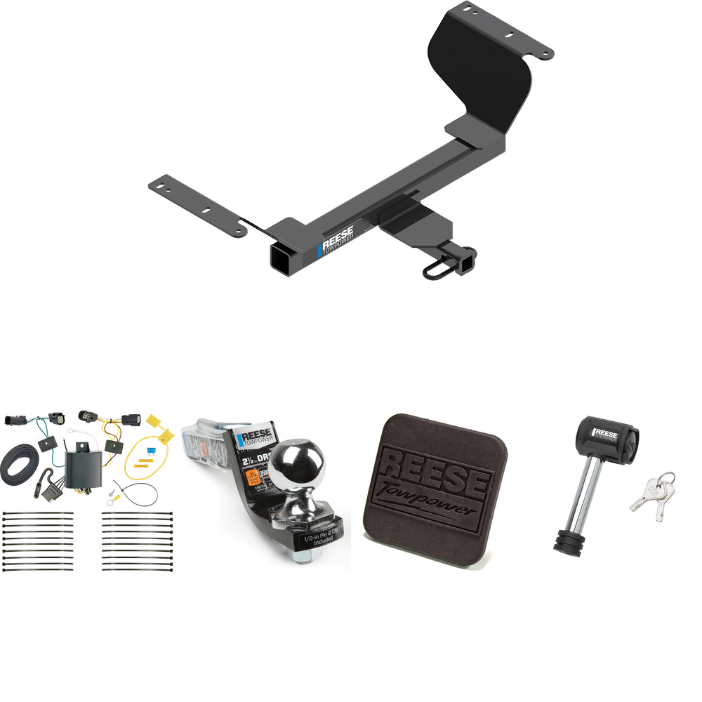 Fits 2018-2021 Chevrolet Equinox Trailer Hitch Tow PKG w/ 4-Flat Wiring Harness + Interlock Starter Kit w/ 2" Ball 2-1/2" Drop 2" Rise + Hitch Cover + Hitch Lock (For Premier, Except Models w/1.6L Diesel Engine Models) By Reese Towpower