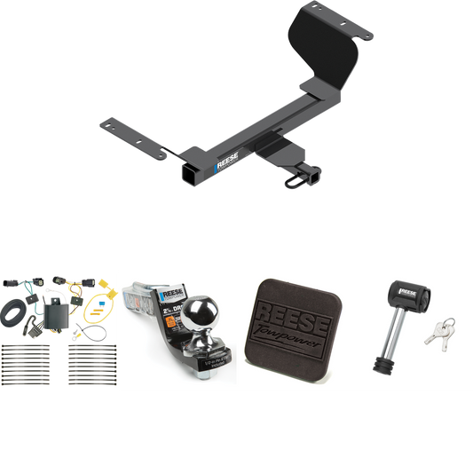 Fits 2018-2021 Chevrolet Equinox Trailer Hitch Tow PKG w/ 4-Flat Wiring Harness + Interlock Starter Kit w/ 2" Ball 2-1/2" Drop 2" Rise + Hitch Cover + Hitch Lock (For Premier, Except Models w/1.6L Diesel Engine Models) By Reese Towpower