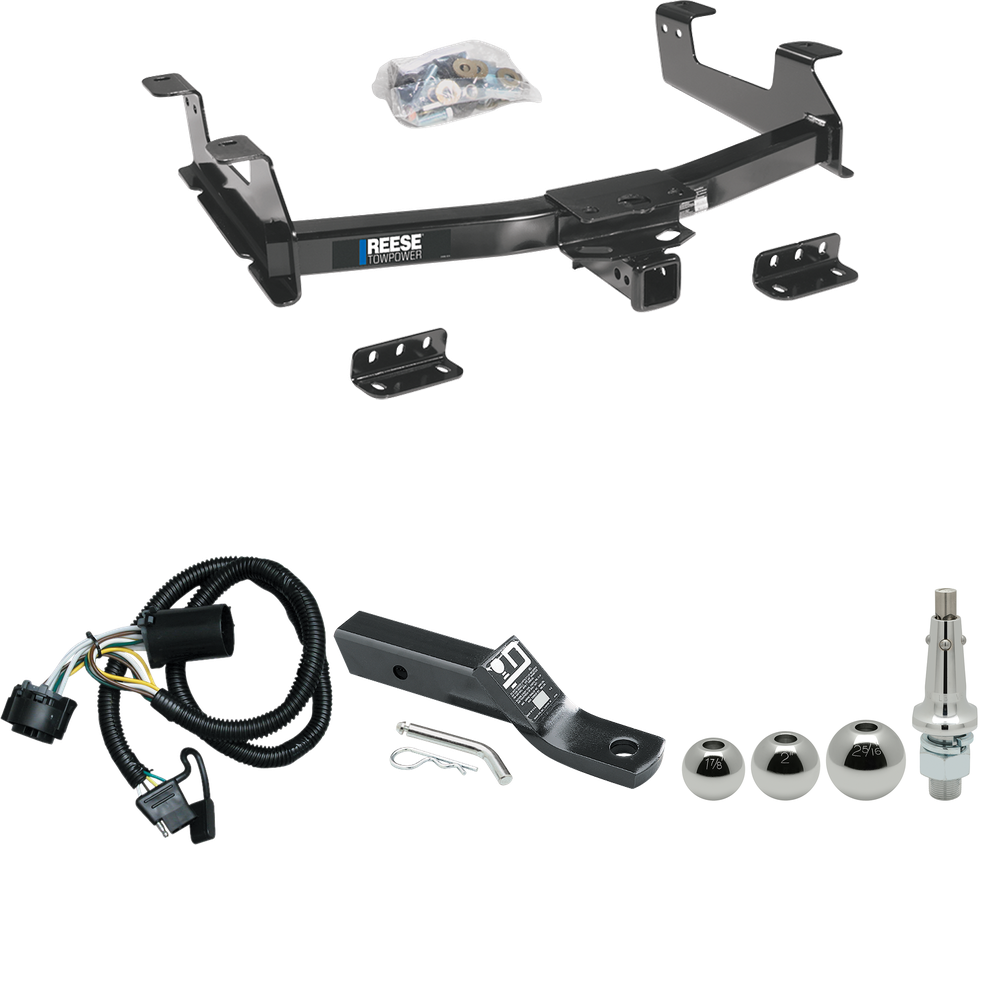 Fits 2011-2014 Chevrolet Silverado 2500 HD Trailer Hitch Tow PKG w/ 4-Flat Wiring + Ball Mount w/ 2" Drop + Interchangeable Ball 1-7/8" & 2" & 2-5/16" By Reese Towpower